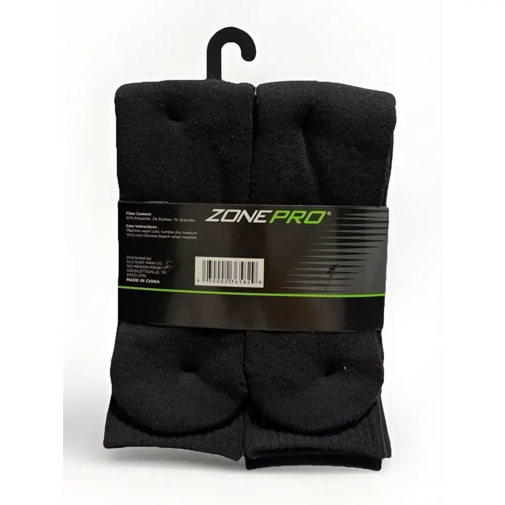 Zone Pro Mens Half Cushion Tube Socks 4 Pair Black Shoe Size 6-12 Crew NEW